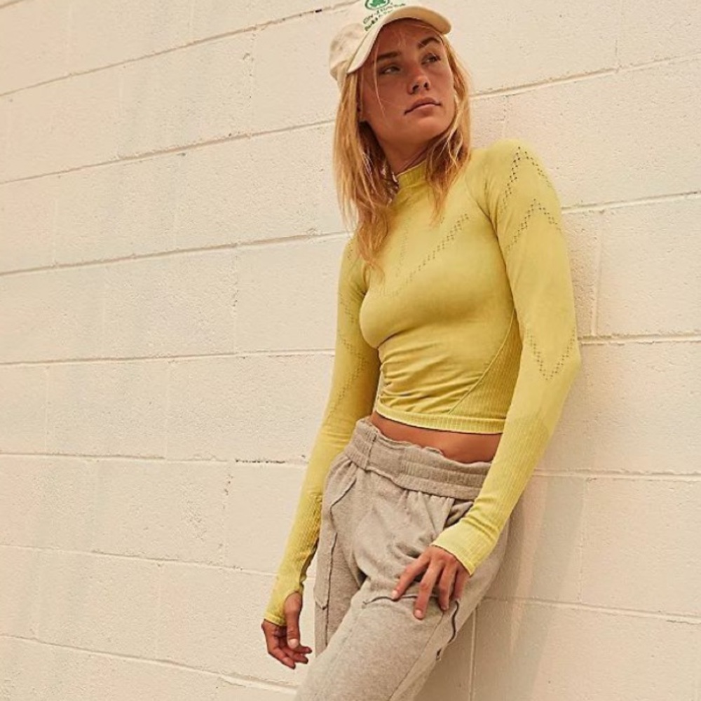 Free People Movement Good Karma High Neck Layer Top Green Pineapple Punch XS